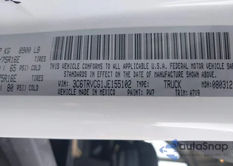 2018 Ram Promaster 2500 High Roof 136 Wb z USA, uszkodzony, nr VIN 3C6TRVCG1JE155102